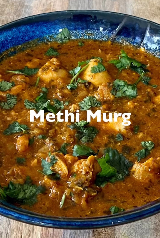 Methi Murg AKA Fenugreek leaves cooked with chicken.